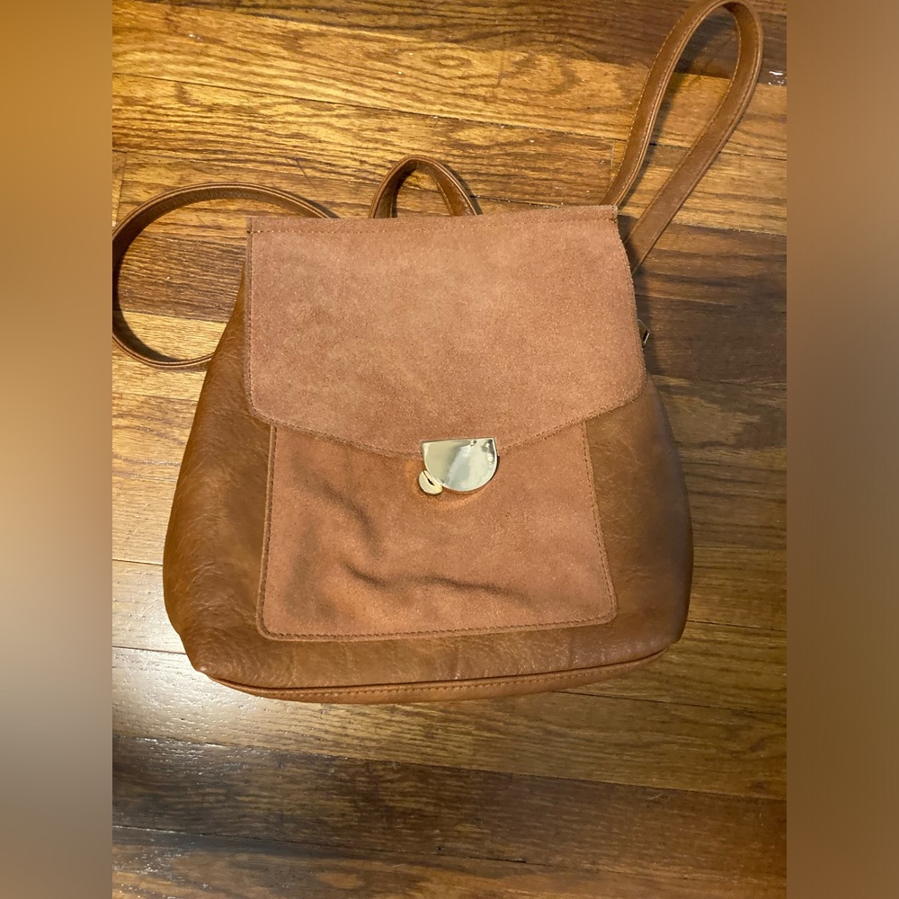 Brown vegan leather backpack
